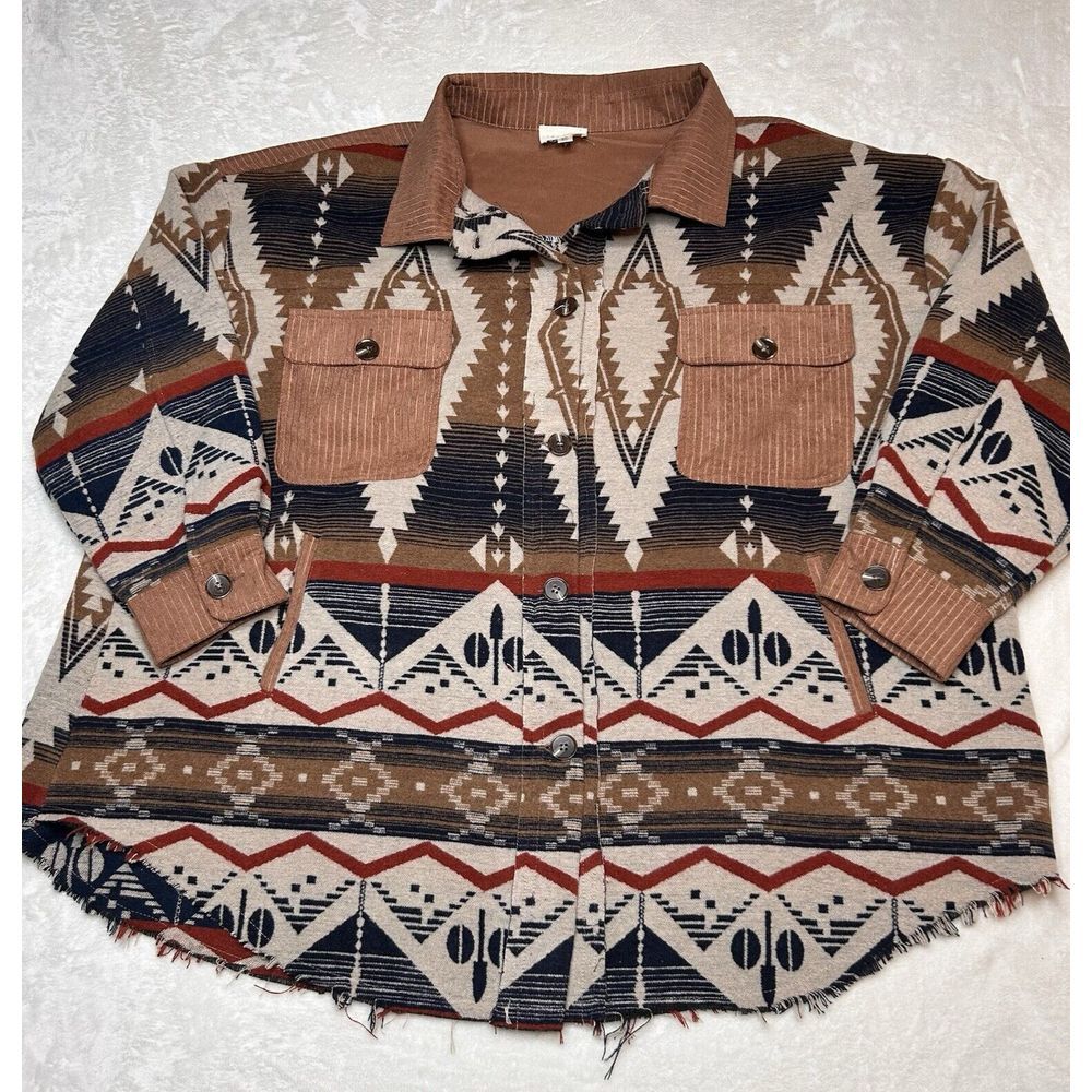 143 Story‎ By Lineup Women's  2X Aztec Print Oversize Button Jacket Brown